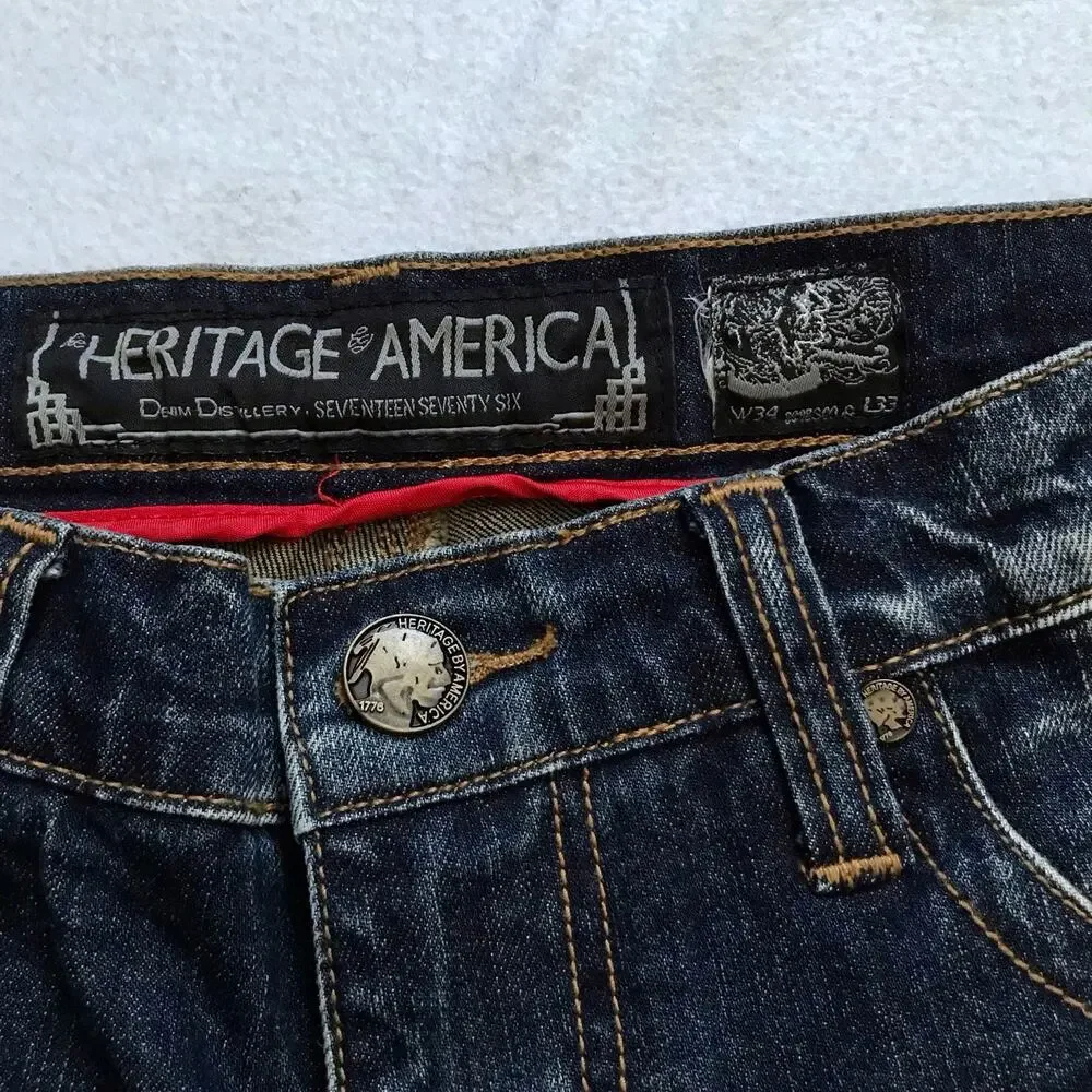 Heritage America NWOT Rip and Repair Dark Wash Skinny Jeans Men 34